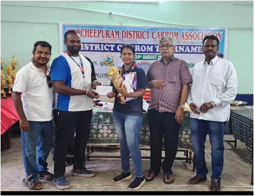 P.Moksha of II BBA won Runner-up position in the District Carrom Women’s Singles Tournament held at Kancheepuram on 23rd and 24th August 2025.